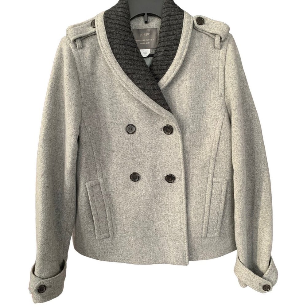 J Crew Womens Stadium Cloth by Nello Gori Knit Collared Wool Jacket Gray Size 10